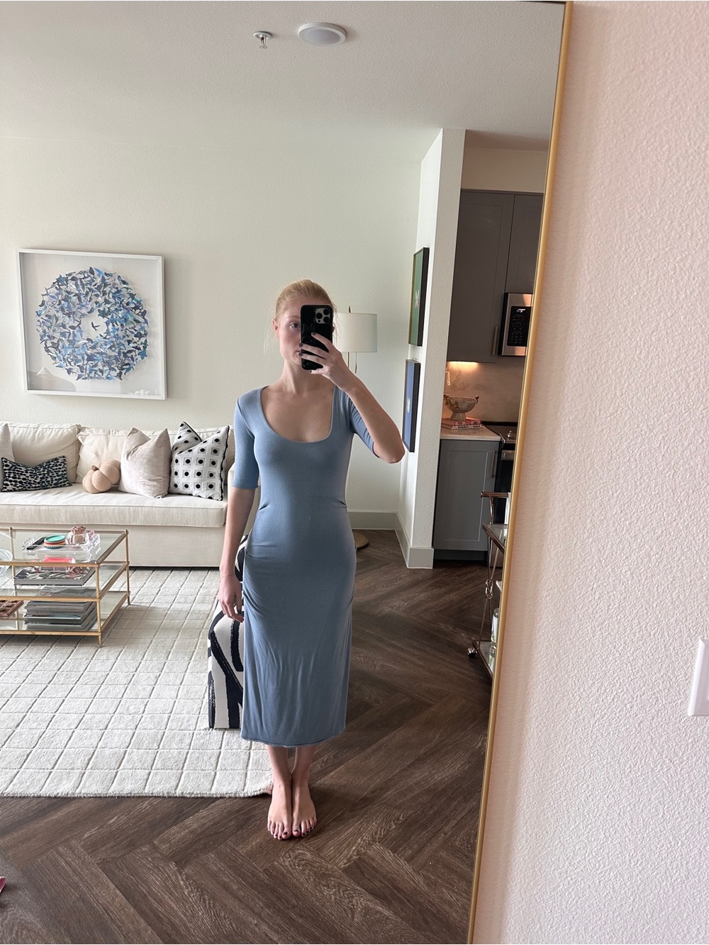 Rebecca Taylor Scoop-Neck Midi Dress in Light Blue